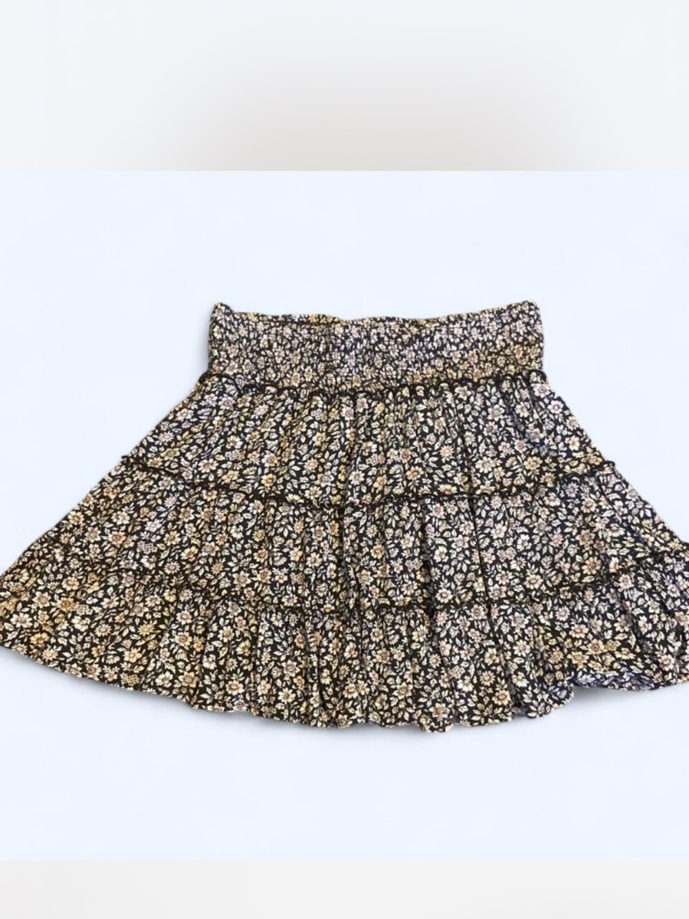 American Eagle Outfitters Black Floral Tiered Skirt